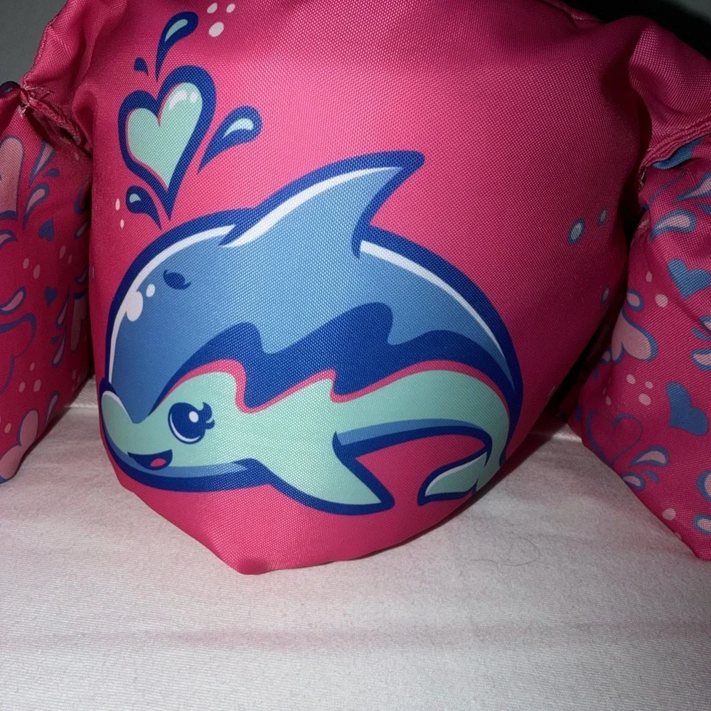 Pink Kids Swim Arm Floaties with Dolphin Design